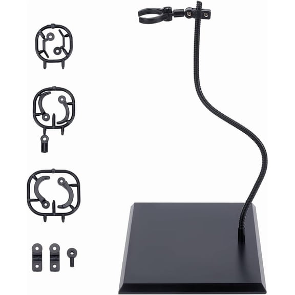 Rectangle Plastic Stands with Adjustable Snake Bone Bracket Action Figures Display Holder with 3 Snap Clips for Connecting Black for diy