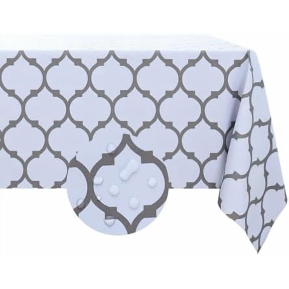 Rectangle Plastic Tablecloth, 100% Waterproof Oil-Proof Checkered PVC Table Cloth, Heavy Duty Vinyl Table Cover for Dining, Camping, Picnic, Outdoor - 54 x 108 Inch, Moroco White