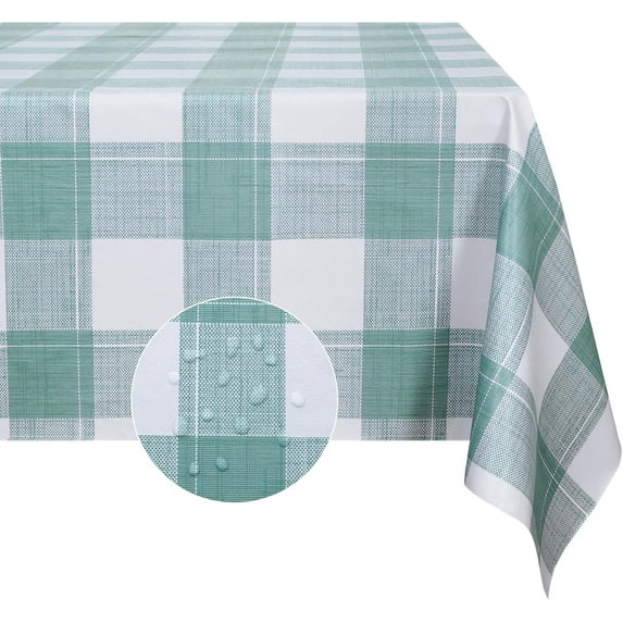 Rectangle Plastic Tablecloth, 100% Waterproof Oil-Proof Checkered PVC Table Cloth, Heavy Duty Vinyl Table Cover for Dining, Camping, Picnic, Outdoor - 60 x 84 Inch, Sage Green Checkered