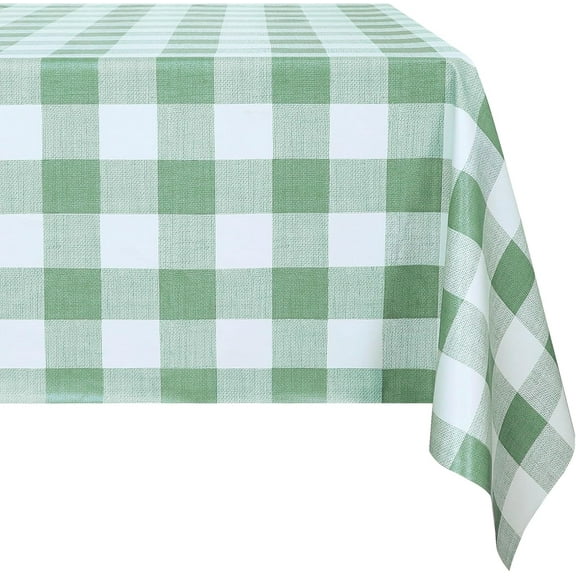 Rectangle Plastic Tablecloth, 100% Waterproof Oil-Proof Checkered PVC Table Cloth, Heavy Duty Vinyl Table Cover for Dining, Camping, Picnic, Outdoor - 60 x 84 Inch, Sage Green