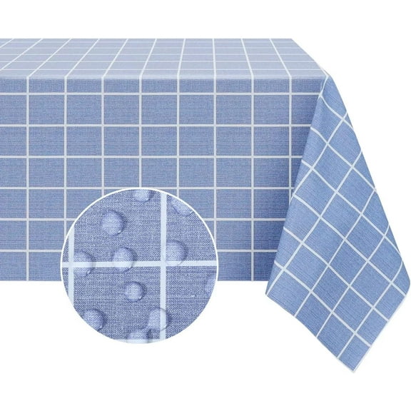 Rectangle Plastic Tablecloth, 100% Waterproof Oil-Proof Checkered PVC Table Cloths, Heavy Duty Vinyl Table Covers for Dining, Camping, Picnic, Outdoor - 52 x 78 Inch, Blue Checkered