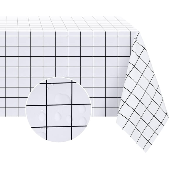Rectangle Plastic Tablecloth, 100% Waterproof Oil-Proof Checkered PVC Table Cloths, Heavy Duty Vinyl Table Covers for Dining, Camping, Picnic, Outdoor - 60 x 102 Inch, White