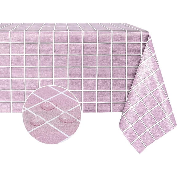 Rectangle Plastic Tablecloth, 100% Waterproof Oil-Proof Checkered PVC Table Cloths, Heavy Duty Vinyl Table Covers for Dining, Camping, Picnic, Outdoor - 60 x 102 Inch, Pink