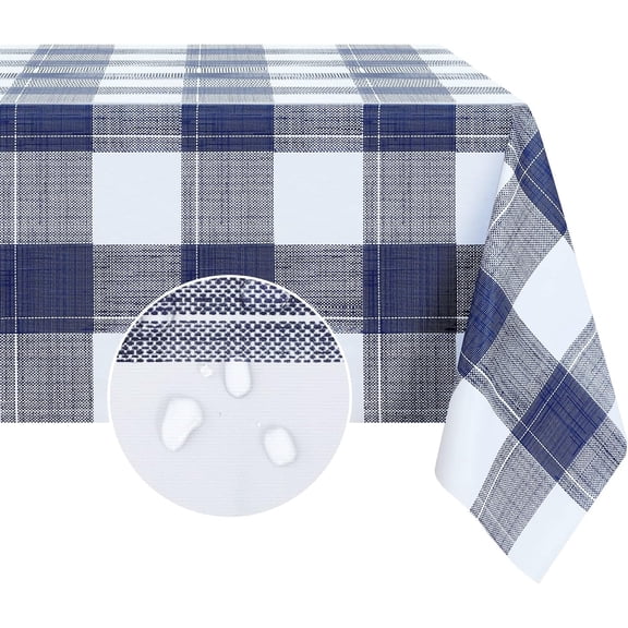 Rectangle Plastic Tablecloth, 100% Waterproof Oil-Proof Checkered PVC Table Cloths, Heavy Duty Vinyl Table Covers for Dining, Camping, Picnic, Outdoor - 60 x 102 Inch, Blue Checkered