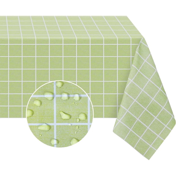 Rectangle Plastic Tablecloth, 100% Waterproof Oil-Proof Checkered PVC Table Cloths, Heavy Duty Vinyl Table Covers for Dining, Camping, Picnic, Outdoor - 60 x 102 Inch, Green