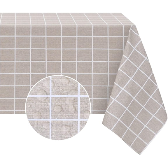 Rectangle Plastic Tablecloth, 100% Waterproof Oil-Proof Checkered PVC Table Cloths, Heavy Duty Vinyl Table Covers for Dining, Camping, Picnic, Outdoor - 60 x 84 Inch, Sand