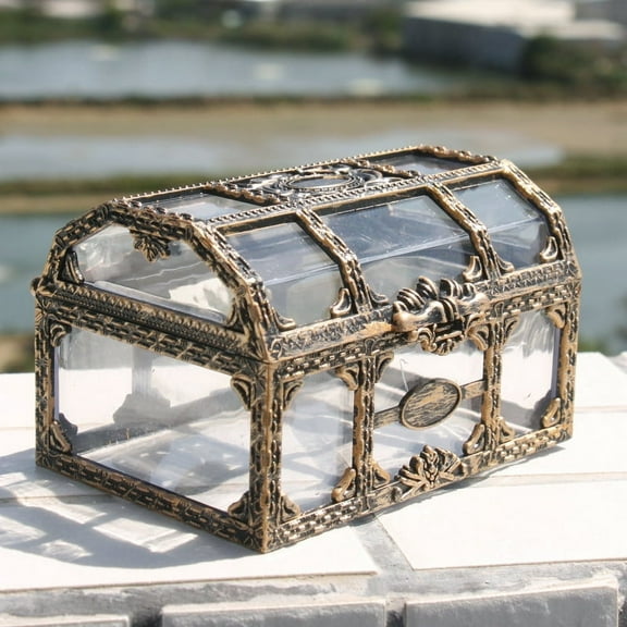Rectangle Plastic Transparent Antique Pirate Treasure Boxes Treasures Collection Storage Chest Halloween Pirate Cosplay Party Home Decoration Peru 10.5x6.5x8cm