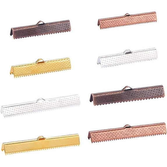 Rectangle Plating Iron Ribbon Crimp Ends Mixed Color 10.8x7.4x1.8cm 80pcs/box