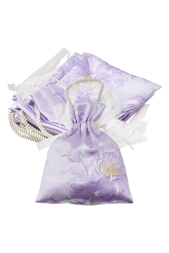 Rectangle Polyester Candy Gift Drawstring Bags with ABS Plastic Pearl Bead Flower Print Pouches for Wedding Lavender 19x14.2x0.7cm DIY