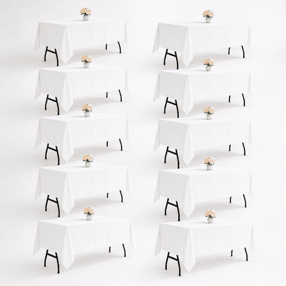 Rectangle Polyester Tablecloth 60x102 Inches 10 Pack White For 6ft Tables