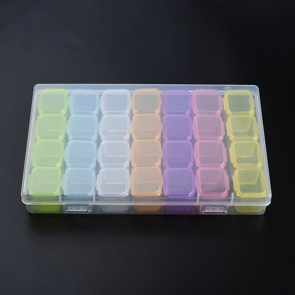 Rectangle Polypropylene(PP) Bead Storage Containers with Hinged Lid and 28 Grids Each Row Has 4 Grids for Jewelry Small Accessories Colorful 17.5x11x2.5cm