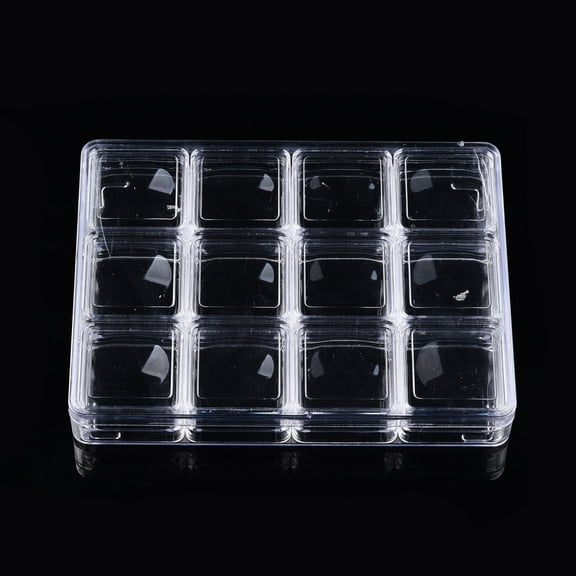 Rectangle Polystyrene Plastic Bead Storage Containers with 12Pcs Square Small Boxes Clear Container: 16.5x12.5x2.5cm Small Box: 4x4x2.2cm Inner Size: 3.4x3.4cm