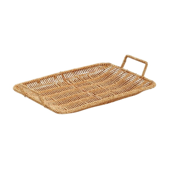 Rectangle Rattan Serving Trays with Handles, Decorative Woven Wicker Organizer Baskets Storage Tray for Coffee Table, Bread, Fruit, Snacks, (M- 8x12 Inches)