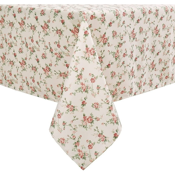 Rectangle Red Rose Floral Print Tablecloth Table Waterproof Cloth for Dinning Room 60 Inch by 84 Inch