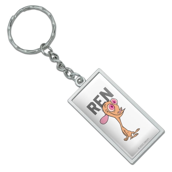 Rectangle Ren and Stimpy Show Collegiate Ren Keychain in Chrome Plated Metal