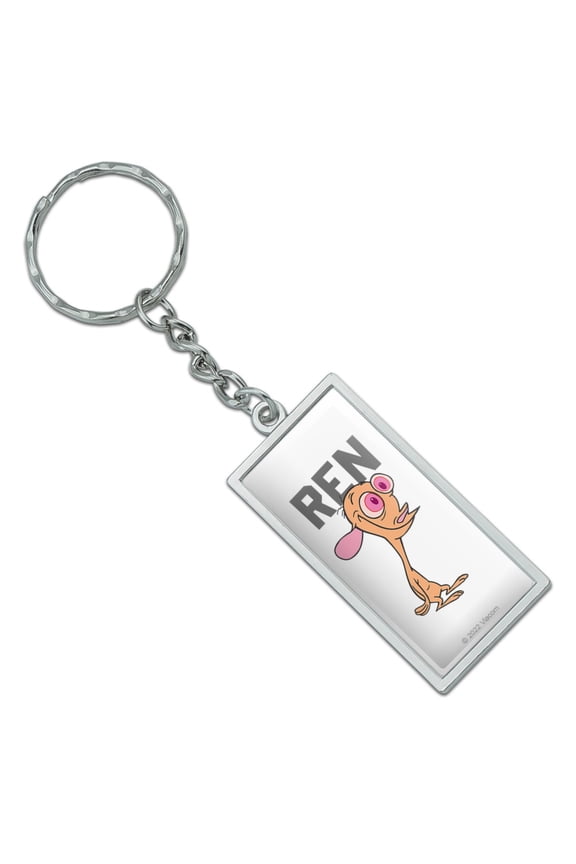 Rectangle Ren and Stimpy Show Collegiate Ren Keychain in Chrome Plated Metal
