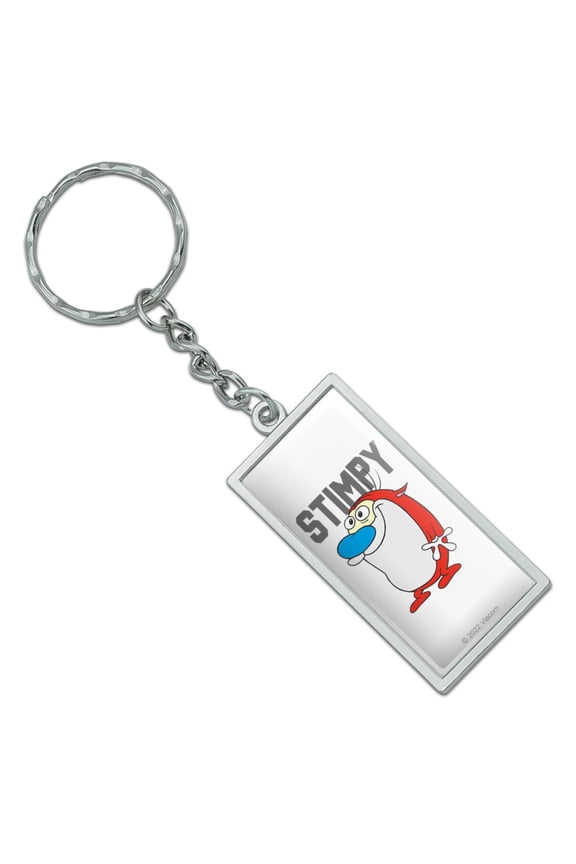 Rectangle Ren and Stimpy Show Collegiate Stimpy Keychain in Chrome Plated Metal