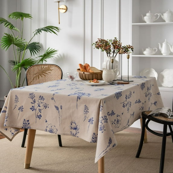 Rectangle Retro Flower Print Tablecloths, Cotton, Linen, Coffee Cover, Table Cloth, Dining Table, Desk Background, Decor, Ins (B,140x300cm)