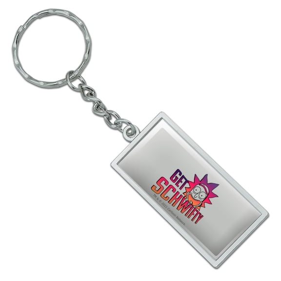 Rectangle Rick and Morty Get Schwifty Keychain in Chrome Plated Metal