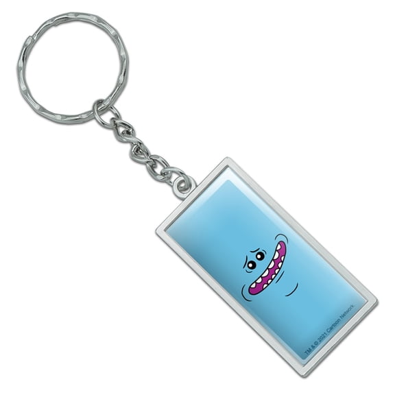Rectangle Rick and Morty Mr. Meeseeks Face Keychain in Chrome Plated Metal