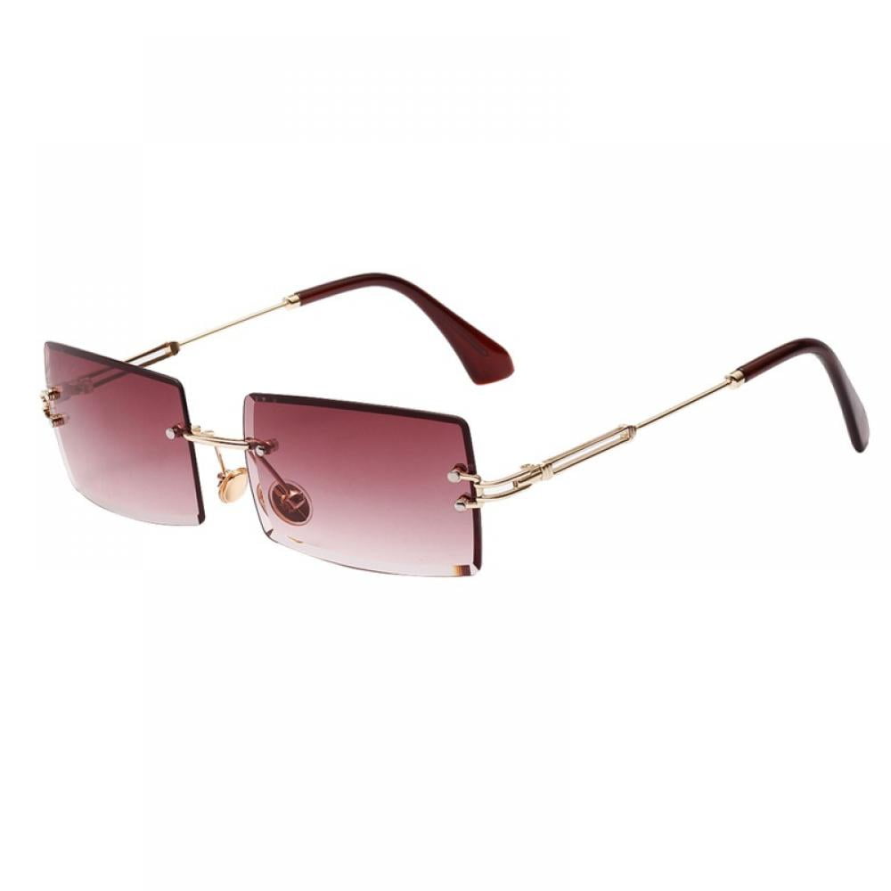 Rectangle Rimless Sunglasses for Men Women Vintage Retro Square
