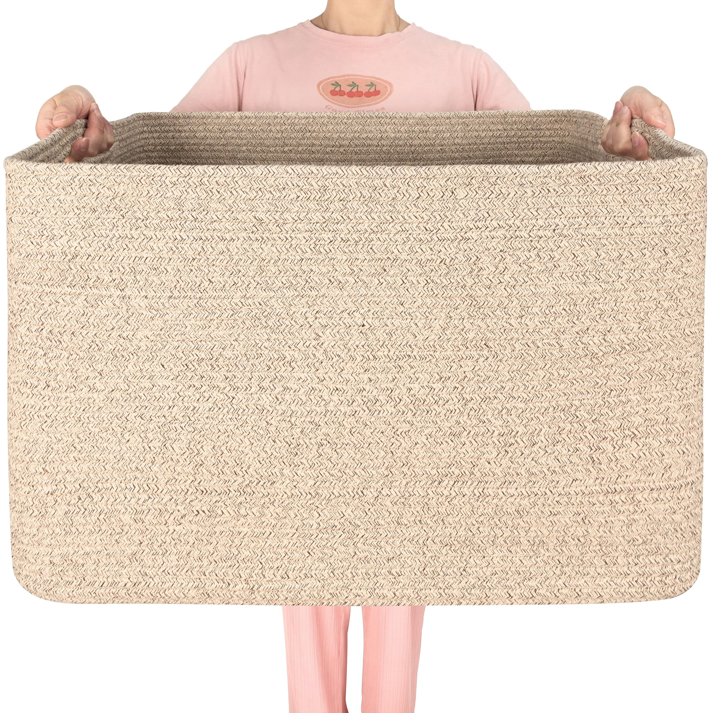 Rectangle Rope Woven Storage Basket Oatmeal Brown 112L For Laundry Towels Shoes Dog Organizer