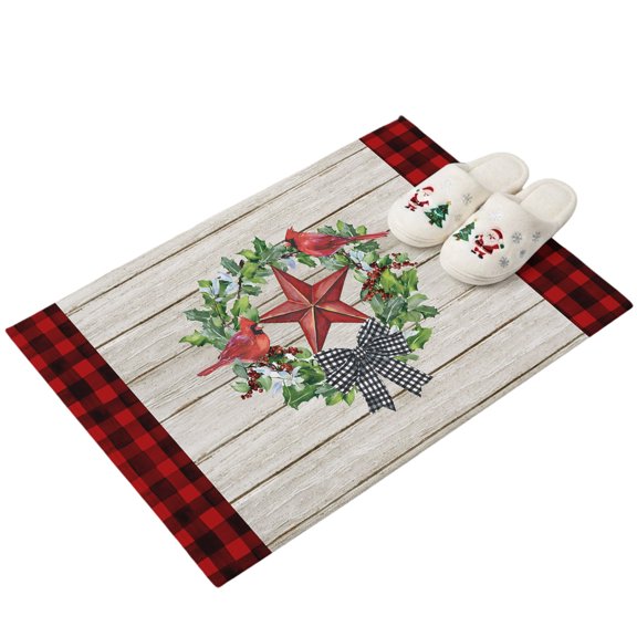 Rectangle Rug 2'x3' Pentagram Bird on Wood Board Washable Area Rugs for Living Room Bedroom Entryway Non Slip Entrance Door Mat Indoor Floor Carpet Red Black Plaid