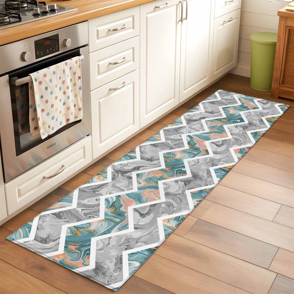 Rectangle Rug 2'x6' Abstract Geometric Zigzag Chevron Washable Area Rugs for Living Room Bedroom Entryway Non Slip Entrance Door Mat Indoor Floor Carpet Modern Marble Texture