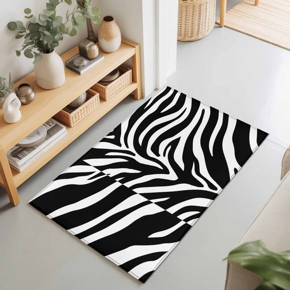 Rectangle Rug 2x3Ft Abstract Black White Zebra Stripe Soft Indoor Throw Rugs Carpets for Living Dining Bedroom Non-Slip Playroom Crawl Rug Floor Mats Animal Texture