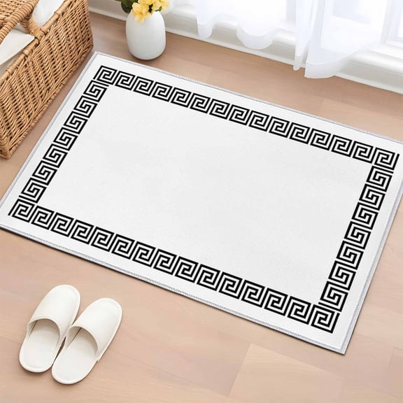 Rectangle Rug 2x3Ft Abstract Inspired Greek Key Pattern Soft Indoor Throw Rugs Carpets for Living Dining Bedroom Kids Room Non-Slip Playroom Crawl Rug Floor Mats Geometric Twist Line on White