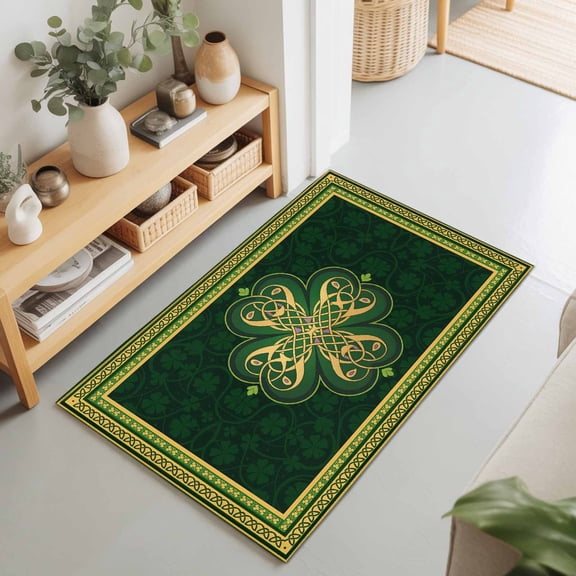 Rectangle Rug 2x3Ft Abstract Shamrock Celtic Knot Soft Indoor Throw Rugs Carpets for Living Dining Bedroom Non-Slip Playroom Crawl Rug Floor Mats St. Patrick's Day Green Theme