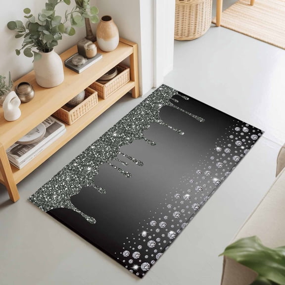 Rectangle Rug 2x3Ft Abstract Shining Diamond Soft Indoor Throw Rugs Carpets for Living Dining Bedroom Non-Slip Playroom Crawl Rug Floor Mats Stones on Gradient Black Background
