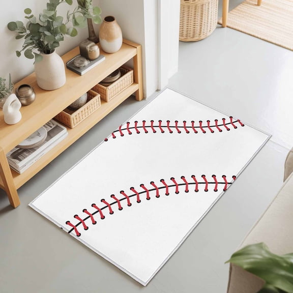 Rectangle Rug 2x3Ft Baseball Sports Texture Soft Indoor Throw Rugs Carpets for Living Dining Bedroom Non-Slip Playroom Crawl Rug Floor Mats White Red Lines