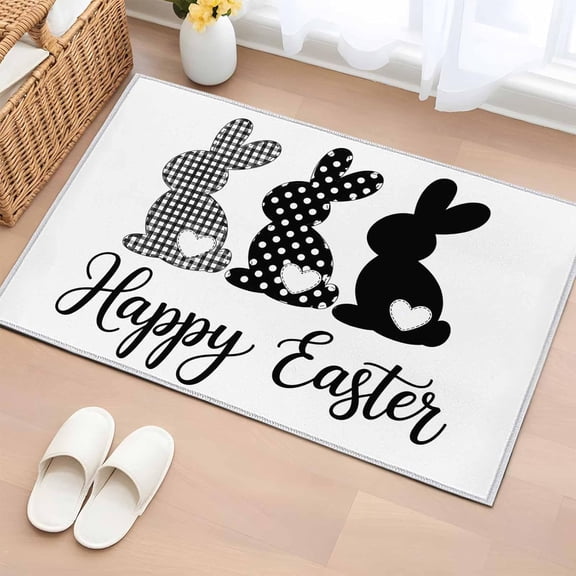 Rectangle Rug 2x3Ft, Black White Buffalo Plaid Polka Dots Carrot Soft Non-Slip Washable Felt Carpet Pad, Happ Easter Area Rugs for Living Room Bedroom Kids Room