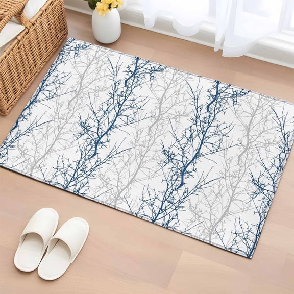 Rectangle Rug 2x3Ft Blue Gray Tree Branch on White Soft Indoor Throw Rugs Carpets for Living Dining Bedroom Kids Room Non-Slip Playroom Crawl Rug Floor Mats Botanical Seamless Plant Texture