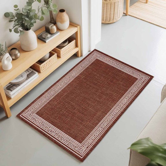 Rectangle Rug 2x3Ft Brown Greece Key Vintage Soft Indoor Throw Rugs Carpets for Living Dining Bedroom Non-Slip Playroom Crawl Rug Floor Mats Abstract Geometric Greece
