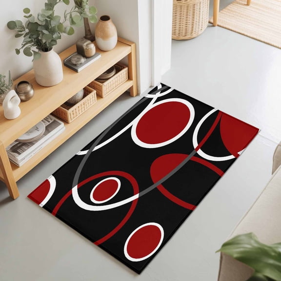 Rectangle Rug 2x3Ft Burgundy Red Color Block Soft Indoor Throw Rugs Carpets for Living Dining Bedroom Non-Slip Playroom Crawl Rug Floor Mats Abstract Geometric Black Stripe