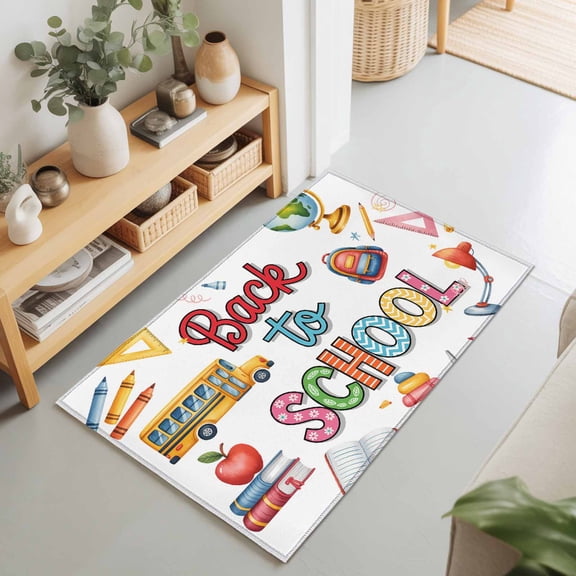 Rectangle Rug 2x3Ft Bus Bag Globe Crayon Desklamp Soft Indoor Throw Rugs Carpets for Living Dining Bedroom Non-Slip Playroom Crawl Rug Floor Mats Back to School Season