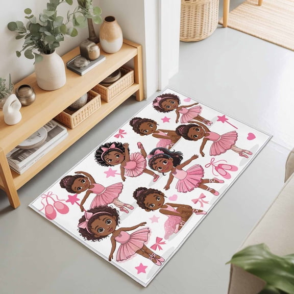 Rectangle Rug 2x3Ft Cartoon Children Ballet Dance Soft Indoor Throw Rugs Carpets for Living Dining Bedroom Non-Slip Playroom Crawl Rug Floor Mats Pink Butterflies Ballet Shoes