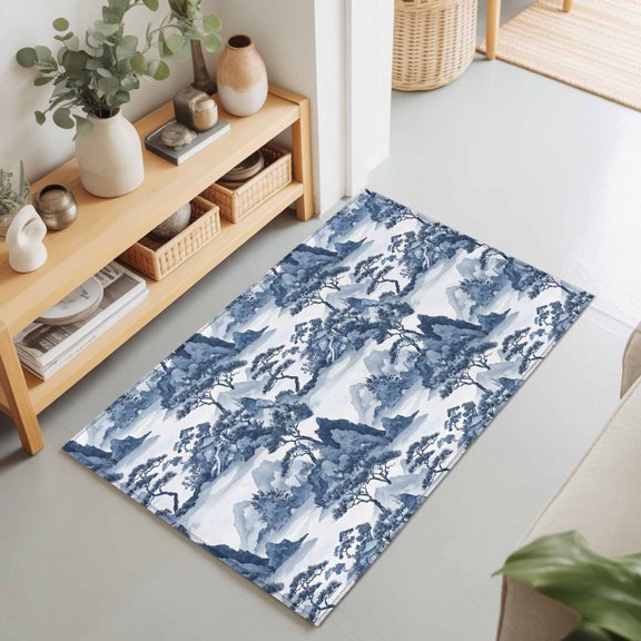 Rectangle Rug 2x3Ft Chinese Style Plant Garden Landscape Soft Indoor Throw Rugs Carpets for Living Dining Bedroom Non-Slip Playroom Crawl Rug Floor Mats Chinoiserie Retro Style