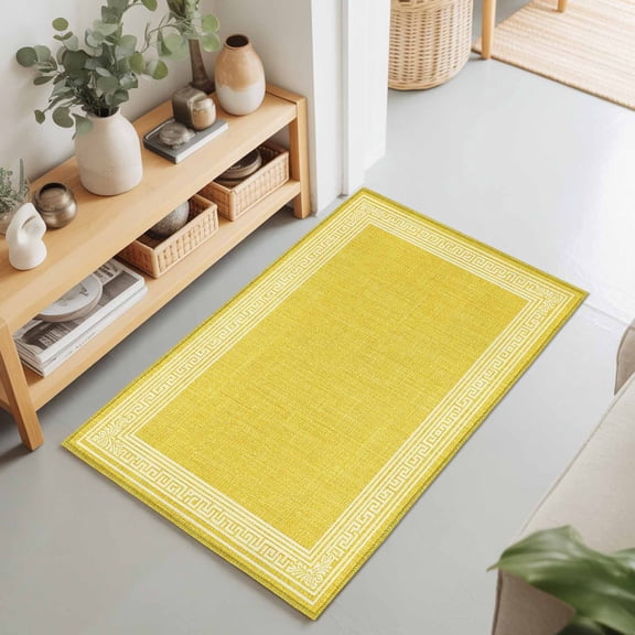 Rectangle Rug 2x3Ft Classic Greek Geometric Key Pattern Soft Indoor Throw Rugs Carpets for Living Dining Bedroom Non-Slip Playroom Crawl Rug Floor Mats Retro Linen Yellow