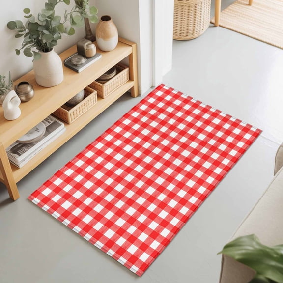 Rectangle Rug 2x3Ft Country Red Buffalo Plaid Soft Indoor Throw Rugs Carpets for Living Dining Bedroom Non-Slip Playroom Crawl Rug Floor Mats Classic Gingham Check