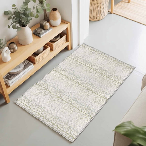Rectangle Rug 2x3Ft Country Tree Branches Texture Soft Indoor Throw Rugs Carpets for Living Dining Bedroom Non-Slip Playroom Crawl Rug Floor Mats Seamless Plant Beige Stripe