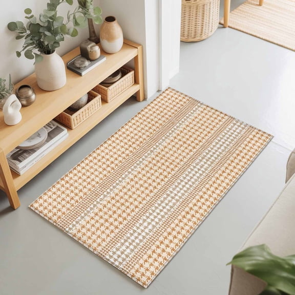 Rectangle Rug 2x3Ft Farm Lattice Houndstooth Pattern Soft Indoor Throw Rugs Carpets for Living Dining Bedroom Non-Slip Playroom Crawl Rug Floor Mats Rustic Beige Khaki Plaid