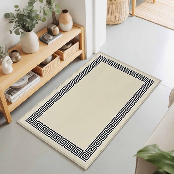 Rectangle Rug 2x3Ft Geometric Chic Black Frame Soft Indoor Throw Rugs Carpets for Living Dining Bedroom Non-Slip Playroom Crawl Rug Floor Mats Greek Style