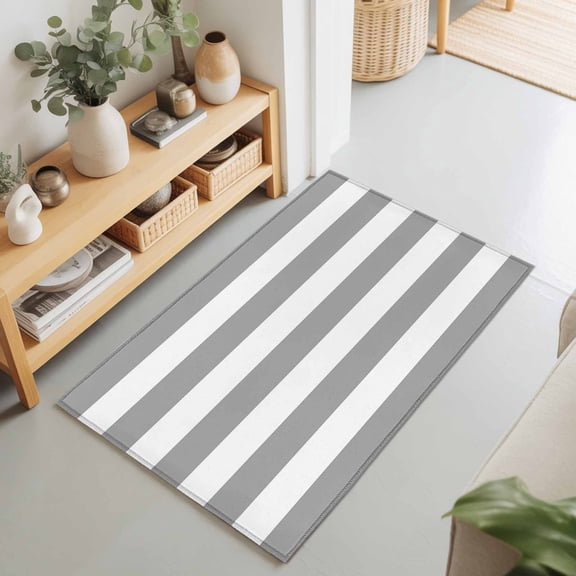 Rectangle Rug 2x3Ft Gray White Horizontal Striped Soft Indoor Throw Rugs Carpets for Living Dining Bedroom Non-Slip Playroom Crawl Rug Floor Mats Farm Classic Pattern
