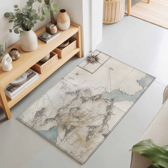 Rectangle Rug 2x3Ft Middle Earth Map on Retro Soft Indoor Throw Rugs Carpets for Living Dining Bedroom Non-Slip Playroom Crawl Rug Floor Mats Abstract Mountain Blue Lake
