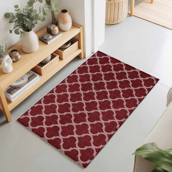 Rectangle Rug 2x3Ft Moroccan Red Geometric Lattice Soft Indoor Throw Rugs Carpets for Living Dining Bedroom Non-Slip Playroom Crawl Rug Floor Mats Retro Medieval Pattern