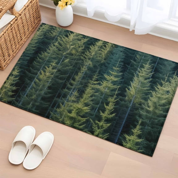 Rectangle Rug 2x3Ft Nature Green Forest Pine Tree Soft Indoor Throw Rugs Carpets for Living Dining Bedroom Kids Room Non-Slip Playroom Crawl Rug Floor Mats Summer Woodland Plant