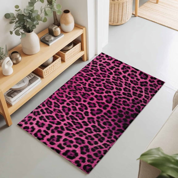 Rectangle Rug 2x3Ft Pink Leopard Texture Pattern Soft Indoor Throw Rugs Carpets for Living Dining Bedroom Non-Slip Playroom Crawl Rug Floor Mats Retro Geometric Art